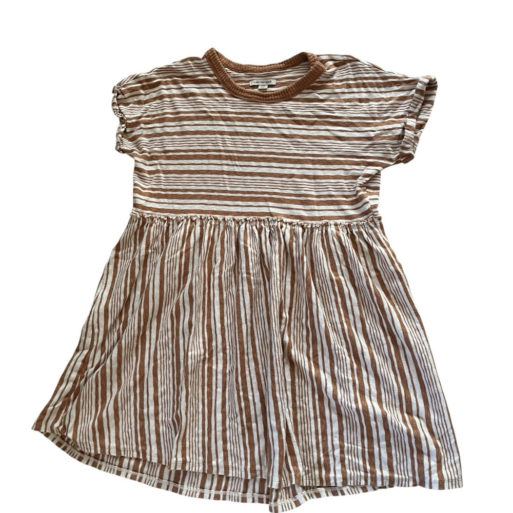 American Eagle‎ Women's Size S Babydoll Dress White Tan Stripe 100% Cotton